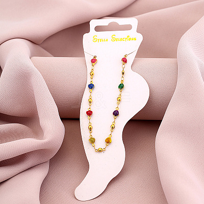 Heart 304 Stainless Steel Enamel Chain Anklets WGD014F-08-1