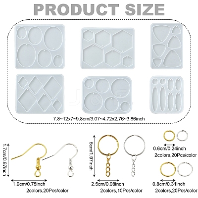 DIY Hexagon & Rhombus & Triangle & Oval Pendant Silicone Molds for DIY Earring Making DIY-YW0009-86-1