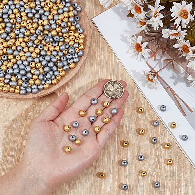 600Pcs 2 Colors Spray Painted Round Natural Schima Wood Beads WOOD-ME0001-26-1