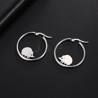 Non-Tarnish 304 Stainless Steel Hedgehog Beaded Hoop Earrings LS-EJEW-F320-02P-1