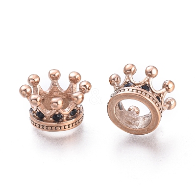 Crown 304 Stainless Steel with Cubic Zirconia European Beads STAS-F243-34RG-1