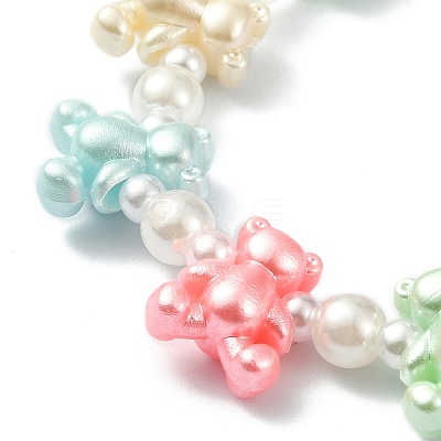 Cute Acrylic Bear & ABS Plastic Pearl Beaded Stretch Kids Bracelets BJEW-JB09475-1