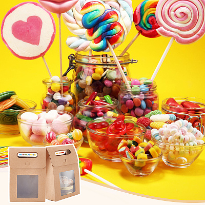 Folding Paper Gift Bags with Hole Handle and Plastic Visible Window ABAG-WH0038-52B-01-1