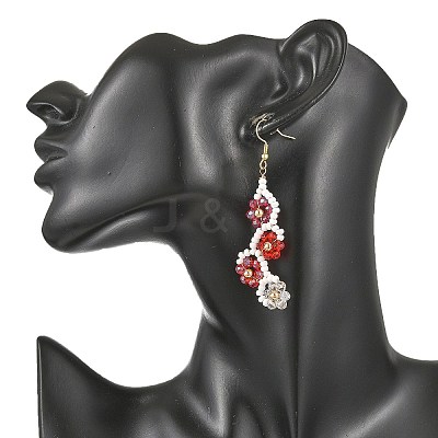Flower Glass Seed Beaded Dangle Earrings EJEW-MZ00775-03-1
