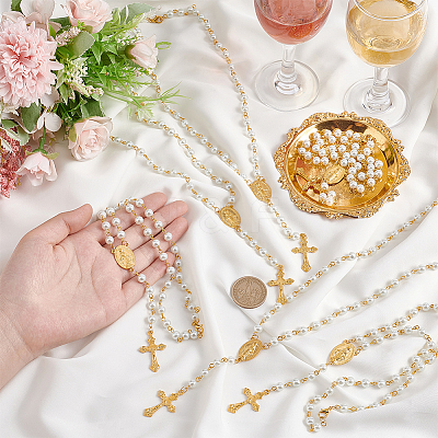 Glass Pearl Rosary Bead Necklace NJEW-PH01480-1