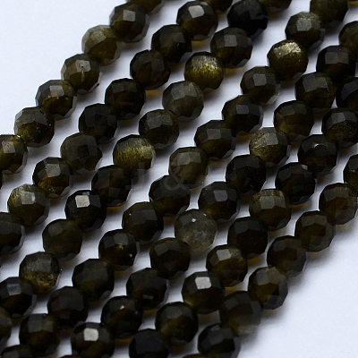 Natural Golden Sheen Obsidian Beads Strands G-J369-16-3mm-1