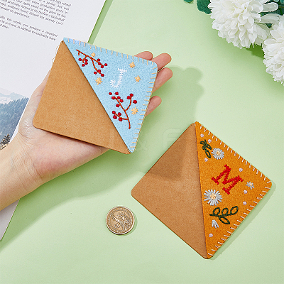 2Pcs 2 Colors Flower Pattern Felt Embroidery Bookmarks AJEW-HY0001-70-1