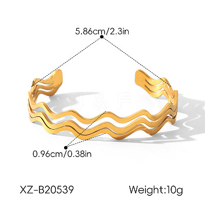304 Stainless Steel Wavy 3-Line Cuff Bangles for Women WGF7EC5-01-1