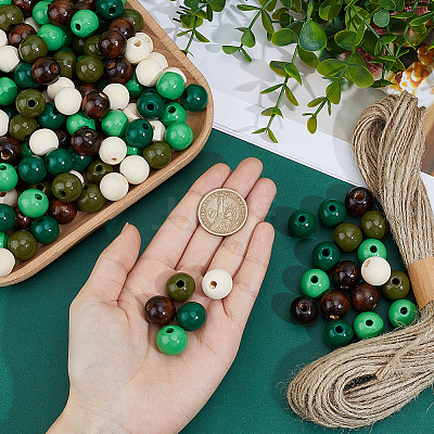 250Pcs 5  Colors Spray Painted Round Natural Schima Wood Beads WOOD-PA0001-73C-1