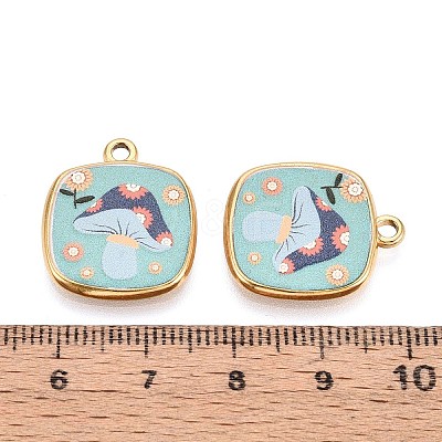 Printed Style 304 Stainless Steel Square Pendants STAS-T071-25F-G-1