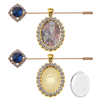 DIY Oval Alloy with Rhinestone Brooches Making Kits DIY-FH0009-70G-1