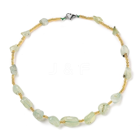 Natural Prehnite Nuggets Beaded Necklaces NJEW-P312-01P-1