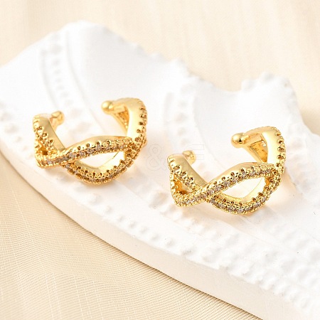 Brass Micro Pave Clear Cubic Zirconia Cuff Earrings EJEW-K309-11G-1