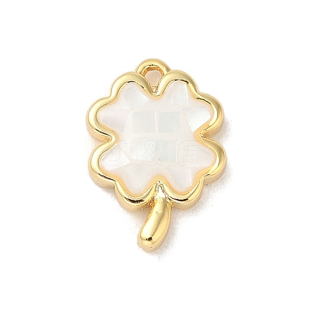 Rack Plating Brass & Shell Clover Charms with Epoxy Resin KK-K380-01G-01-1