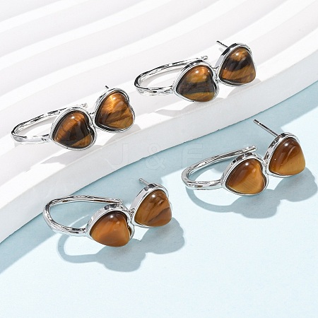 Valentine's Day Heart Natural Tiger Eye Stud Earrings EJEW-T053-01P-11-1