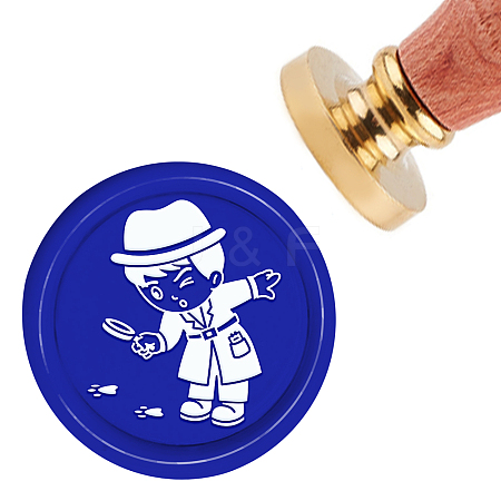 Brass Wax Seal Stamp with Handle AJEW-WH0184-0368-1