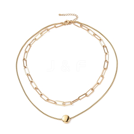 Vacuum Plating 304 Stainless Steel Double Chains Multi Layered Necklace with Flat Round Beaded for Women STAS-E155-26G-1