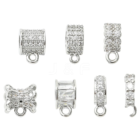 7Pcs 7 Styles Brass Micro Pave Cubic Zirconia Tube Bails KK-CJ0004-47P-1