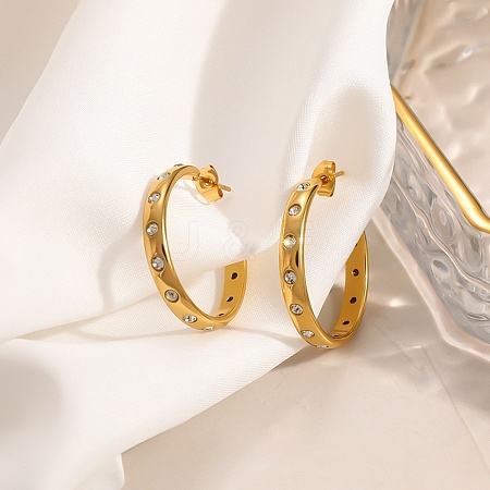 304 Stainless Steel Rhinestone Stud Earrings SA-CBA0ADC-01G-1