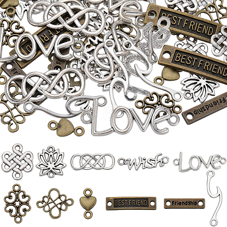 SUNNYCLUE 66pcs 11 styles Tibetan Style Alloy Connector Charms TIBE-SC0001-89-1