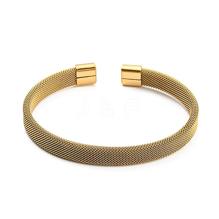 304 Stainless Steel Wire Mesh Cuff Bangles for Women BJEW-D022-01C-G-1