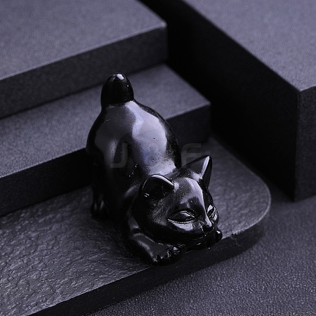 Natural Obsidian Carved Cat Statue PW-WG44631-10-1