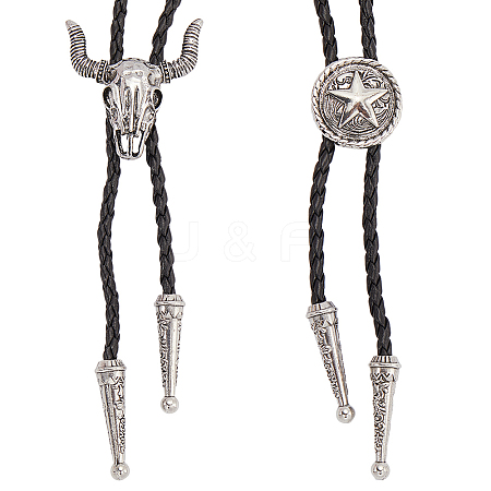 2Pcs 2 Styles Adjustable Vintage PU Leather Bolo Tie NJEW-GF0001-10AS-1
