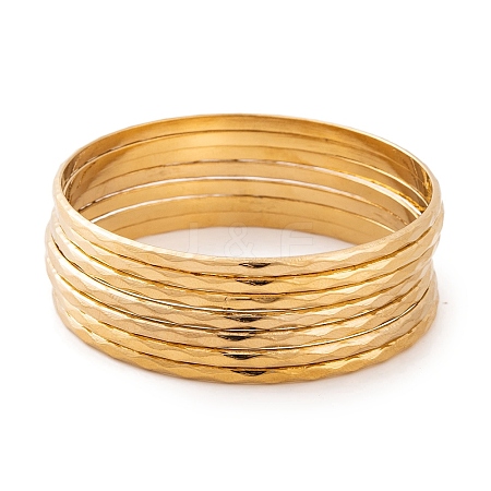 7Pcs Vacuum Plating 304 Stainless Steel Textured Ring Bangles Set for Women BJEW-A011-11C-G-1