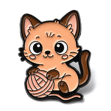 Cat Playing Yarn Ball Enamel Pins JEWB-I055-05EB-08-1