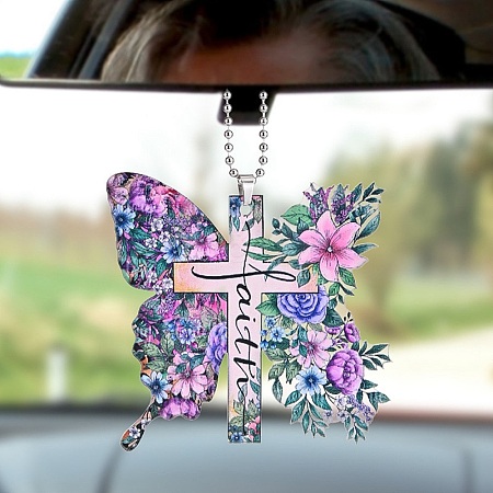 Colorful Butterfly Faith Jesus Cross Acrylic Pendant Decoration RJEW-E007-03P-06-1