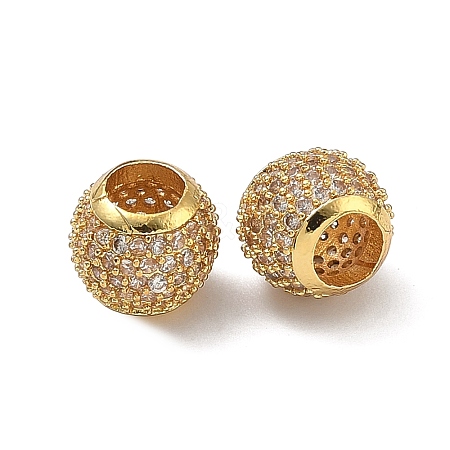 Barrel Brass Clear Cubic Zirconia European Beads KK-D228-16G-1