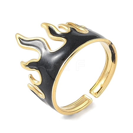 Ion Plating(IP) 304 Stainless Steel Enamel Flame Shape Cuff Finger Rings RJEW-L107-086G-02-1