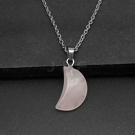 Moon Natural Rose Quartz Pendant Necklaces LS-AK5365-10-1