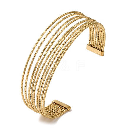 Titanium Steel Hollow Striped Open Cuff Bangles for Women BJEW-G719-07G-1