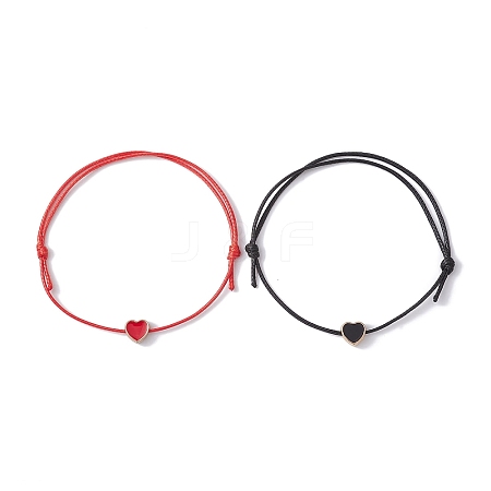 2Pcs 2 Color Alloy Enamel Heart Braided Bead Bracelets Set BJEW-JB09740-1