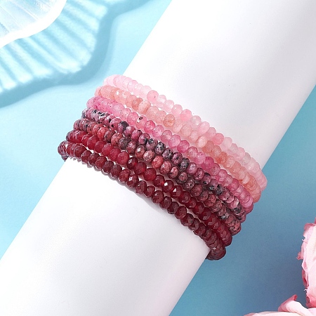 7Pcs Dyed Natural Malaysia Jade Rondelle Beads Stretch Bracelets for Women BJEW-JB13046-1