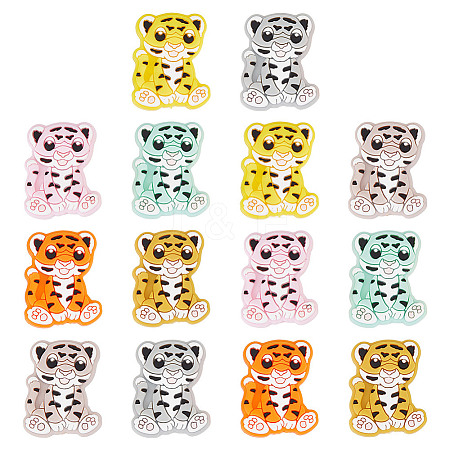 GOMAKERER 14Pcs 7 Colors Tiger Food Grade Eco-Friendly Silicone Beads SIL-GO0001-03-1