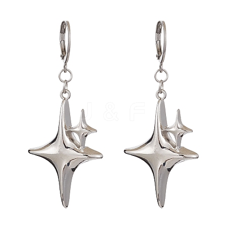 Star Alloy Pendant Leverback Earrings EJEW-JE06120-1