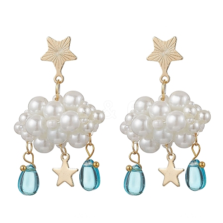 3D Cloud Glass Seed Beades Dangle Stud Earrings EJEW-MZ00644-01-1