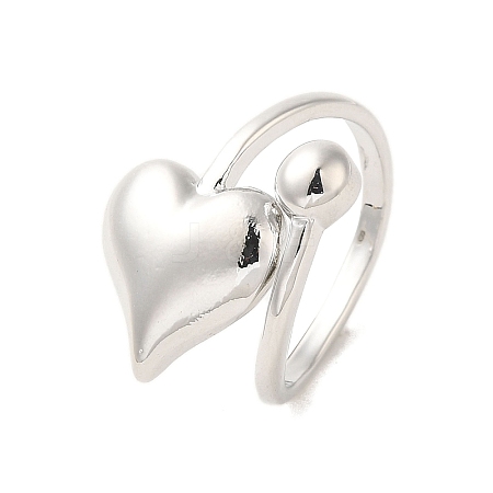 Heart & Round Brass Cuff Rings for Women RJEW-G311-03B-P-1