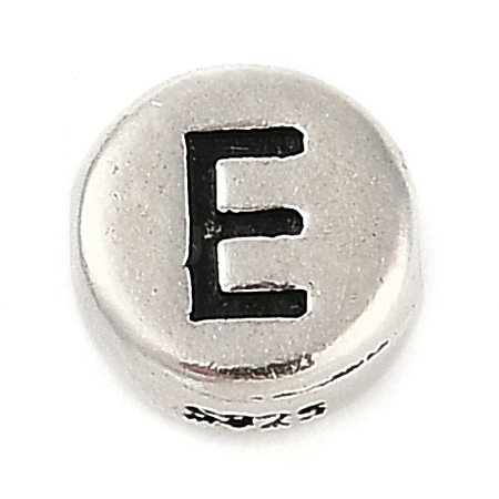 925 Sterling Silver Flat Round with Letter Beads STER-G044-01AS-E-1