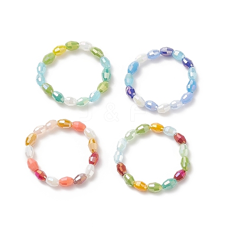 4Pcs 4 Color Bling Glass Rice Beaded Stretch Rings Set for Women RJEW-TA00058-1