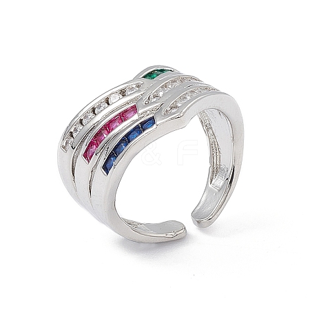 Colorful Cubic Zirconia Arrow Open Cuff Ring RJEW-P079-10P-1
