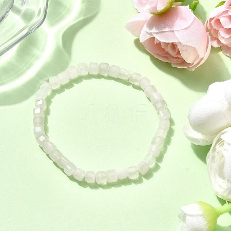 Natural Rose Quartz Cube Beads Stretch Bracelets for Men Women BJEW-JB12276-1