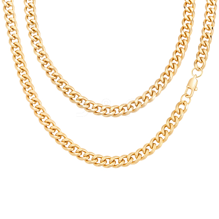 2Pcs 7mm Stainless Steel Cuban Link Chain Necklaces for Women Men NJEW-BBC0001-39B-1