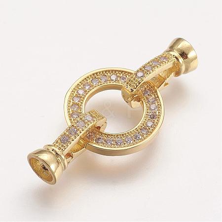 Brass Micro Pave Cubic Zirconia Fold Over Clasps ZIRC-F047-15G-1