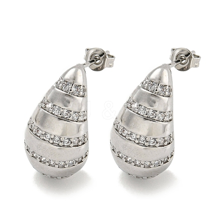 Teardrop Rack Plating Brass Micro Pave Cubic Zirconia Stud Earrings for Women EJEW-E312-10P-1