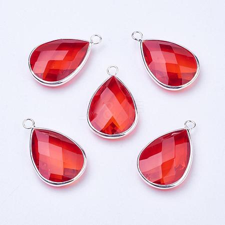 Silver Color Plated Brass Glass Teardrop Pendants GLAA-M006-A-04S-1