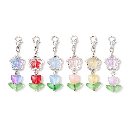 6Pcs 6 Colors Tulip Star Glass Pendant Decorations HJEW-JM02847-1