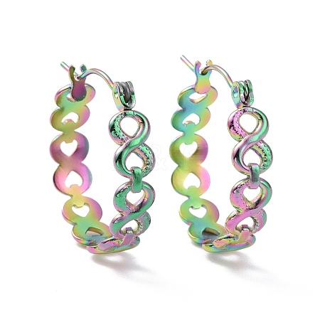 Ion Plating(IP) Rainbow Color 304 Stainless Steel Infinity Hoop Earrings for Women EJEW-G293-28M-1